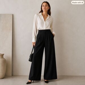 Fashion Nova Black Wide‑Leg High‑Waist Trousers 29 / L    NWT